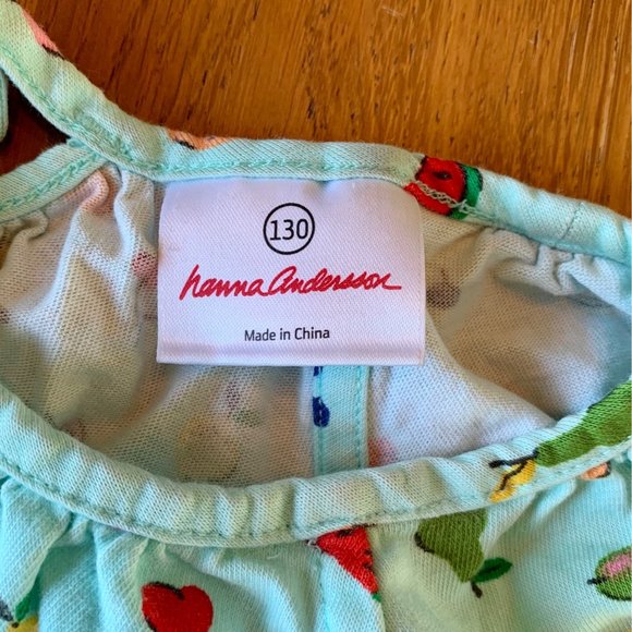 HANNA ANDERSSON Girls Fruit Dress 130 8 Cotton Summer Watermelon Girl Slipover - Picture 7 of 8